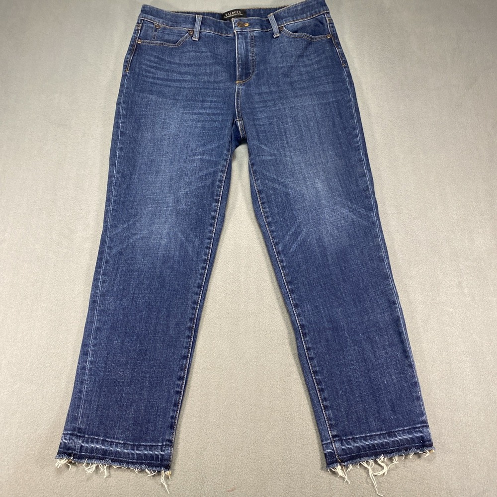 Talbots Womens Jeans 10 Flawless Five Pocket Cropped Jean Dark Wash Blue Raw Hem